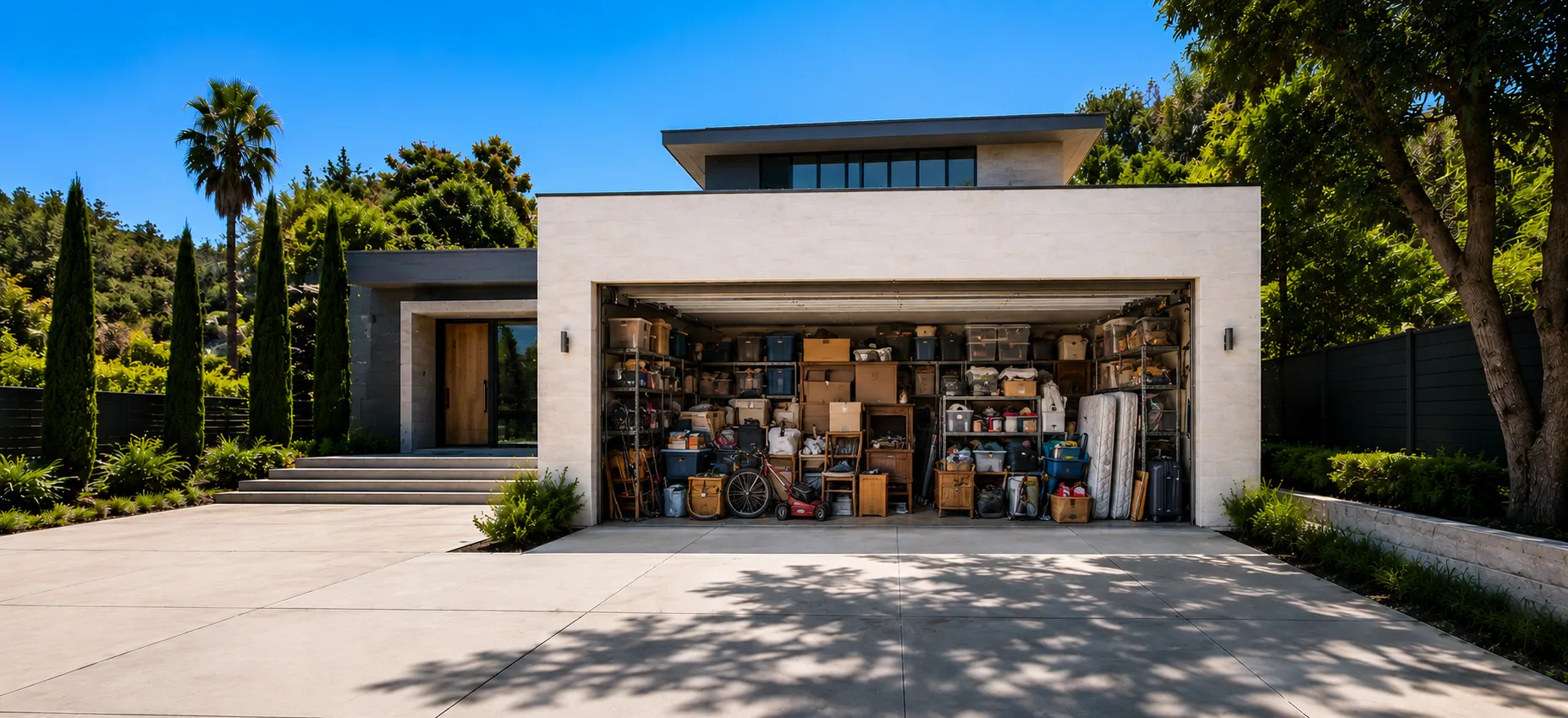Cluttered garage before junk removal