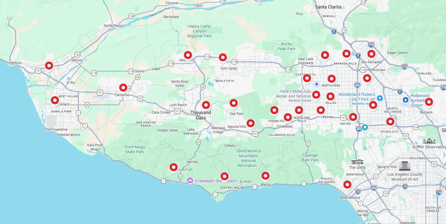 Rocket Junk Removal service-area map — San Fernando Valley, Conejo Valley & Ventura County